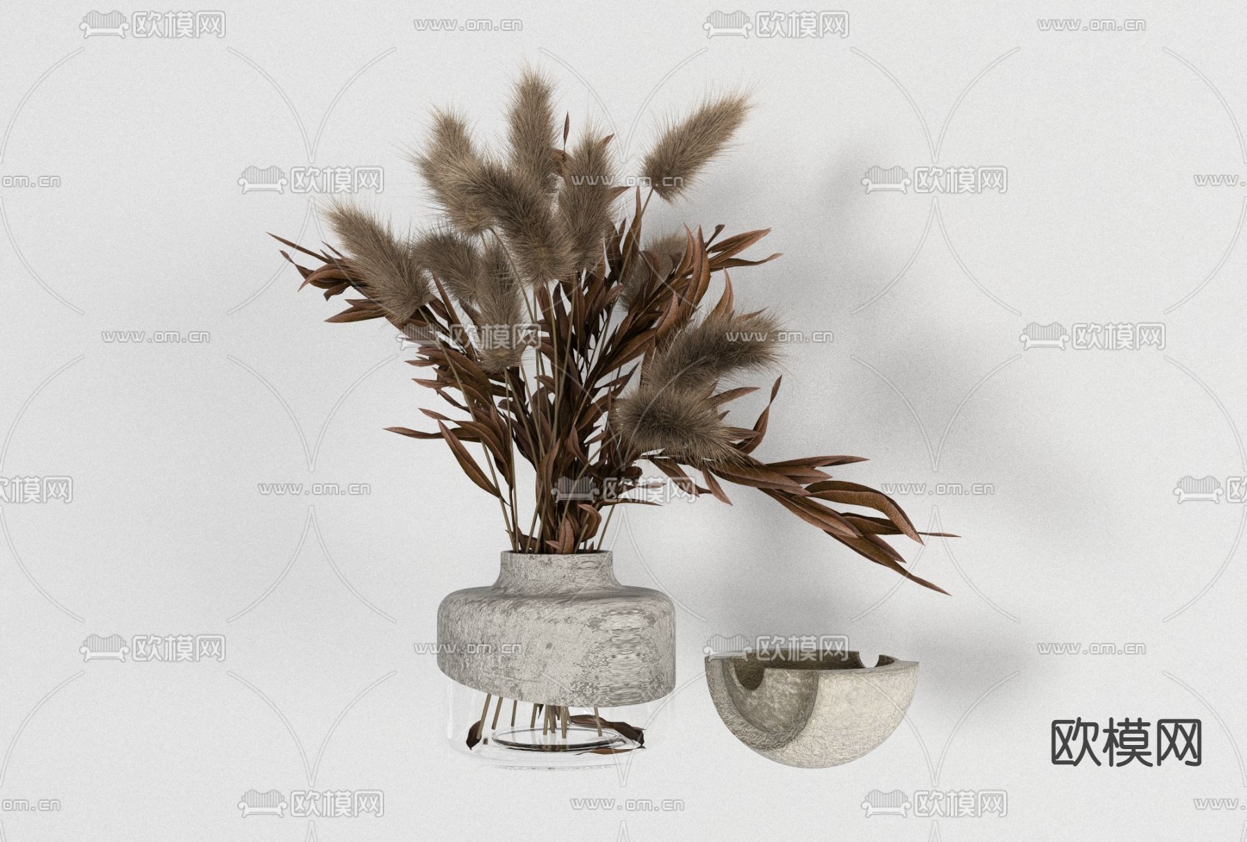 侘寂花瓶花艺免费3d模型下载