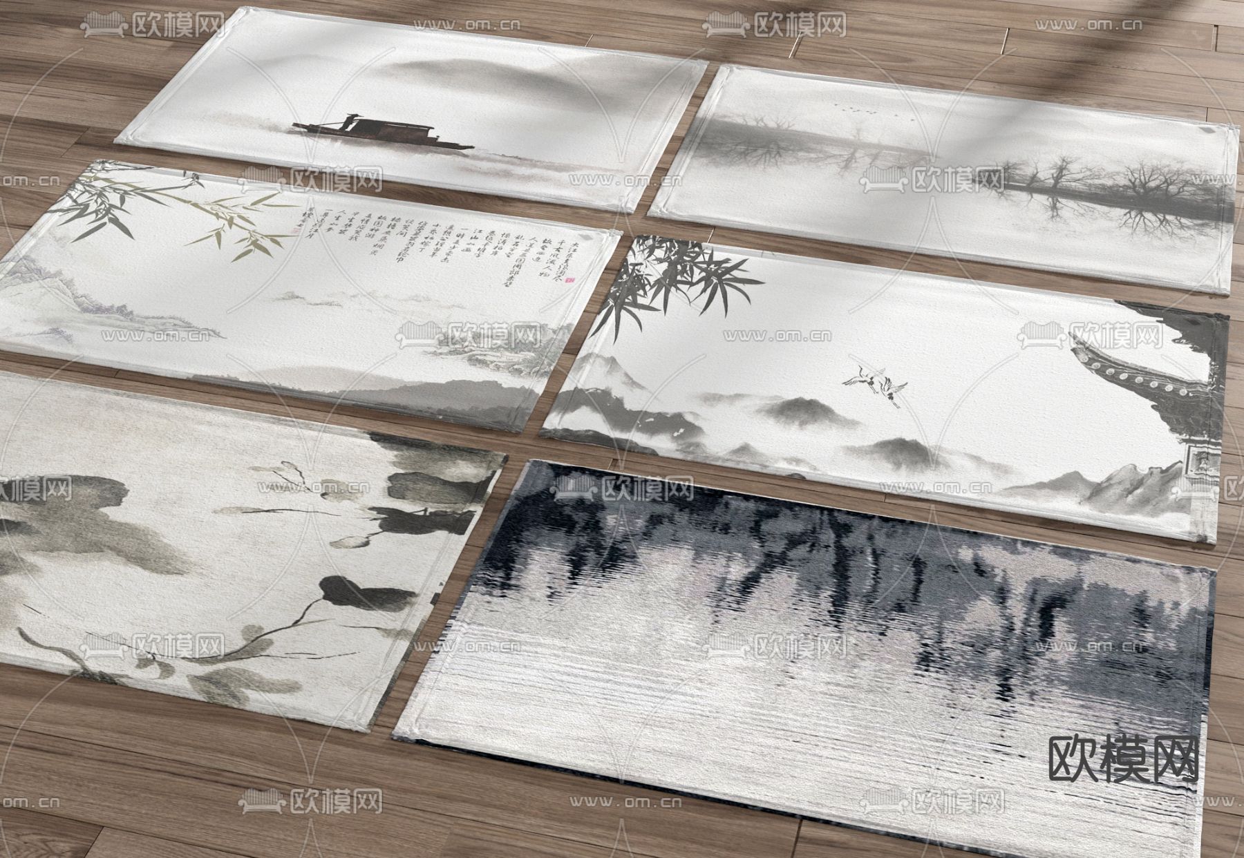 新中式布艺地毯3d模型下载