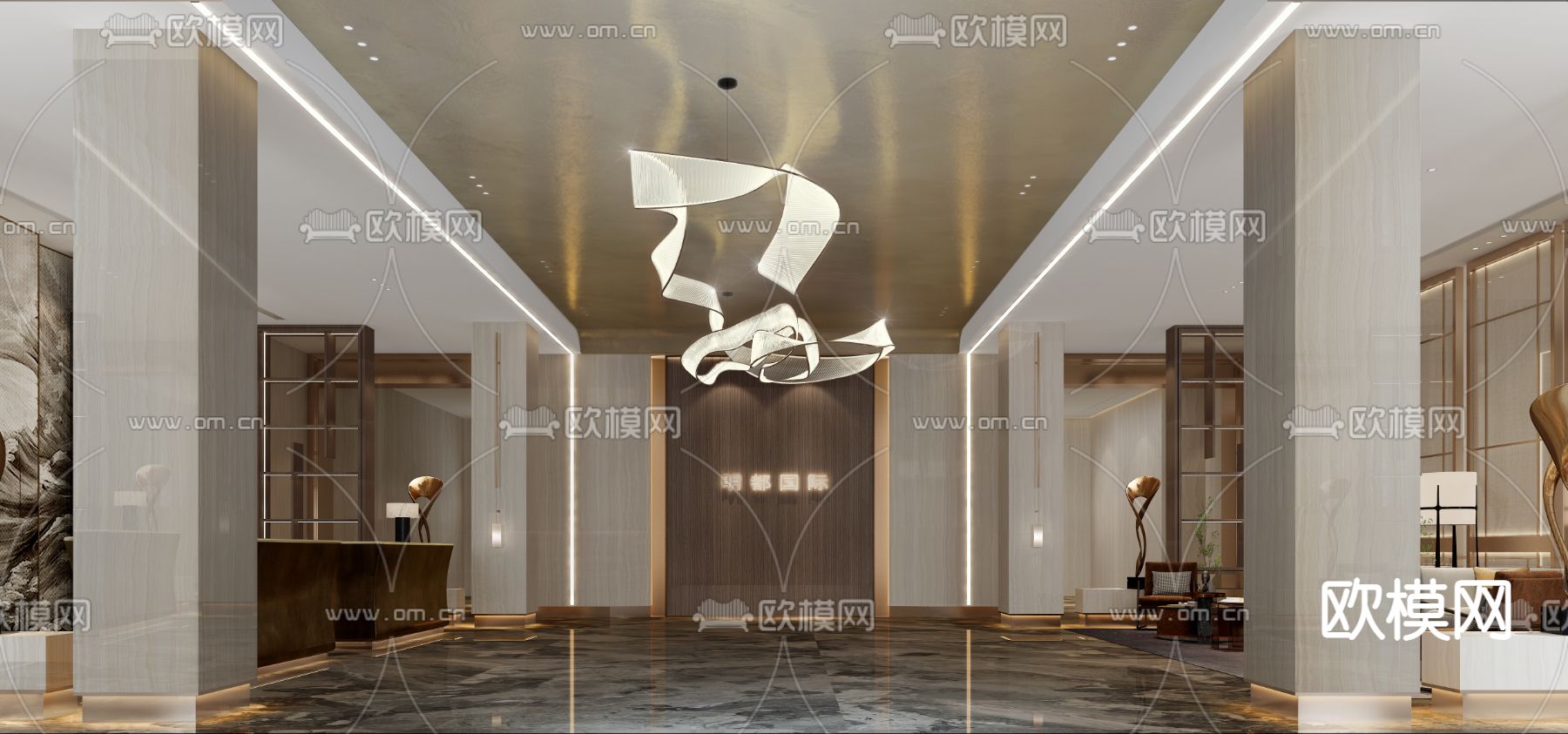 现代轻奢酒店大厅免费3d模型