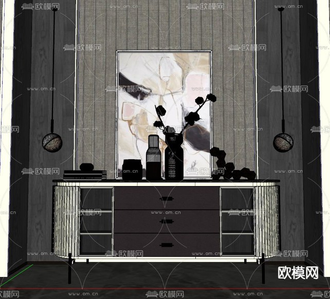 现代轻奢端景柜su模型下载(渲染图2)