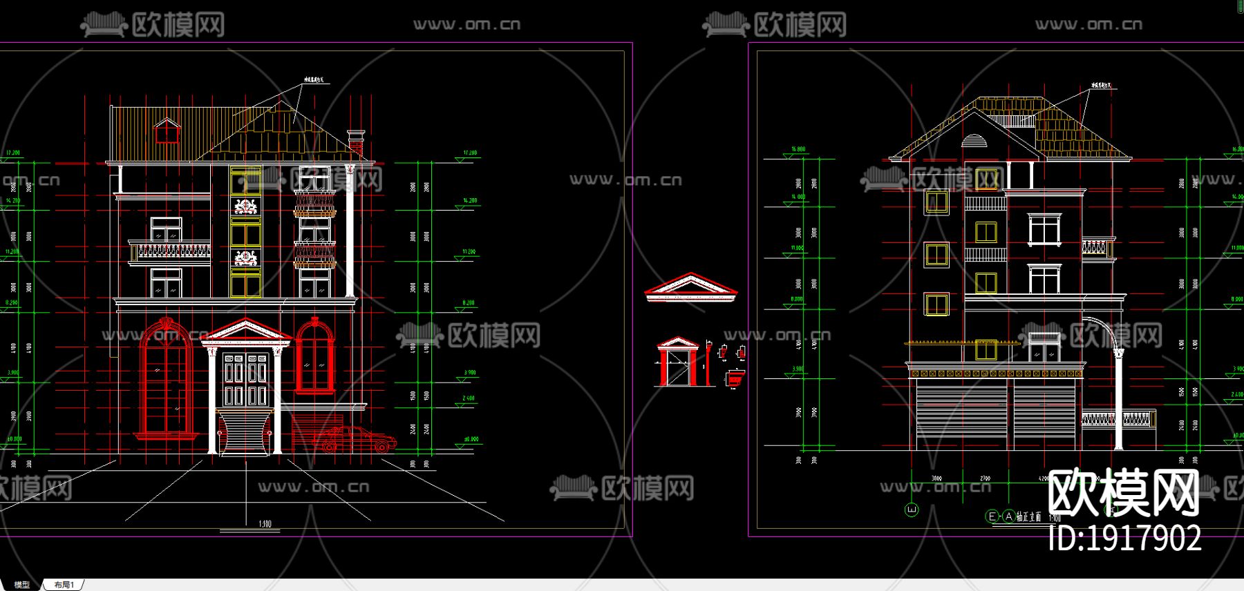 错层别墅建筑结构施工图下载（渲染图1）
