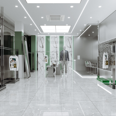  现代潮牌男装服装店su模型 