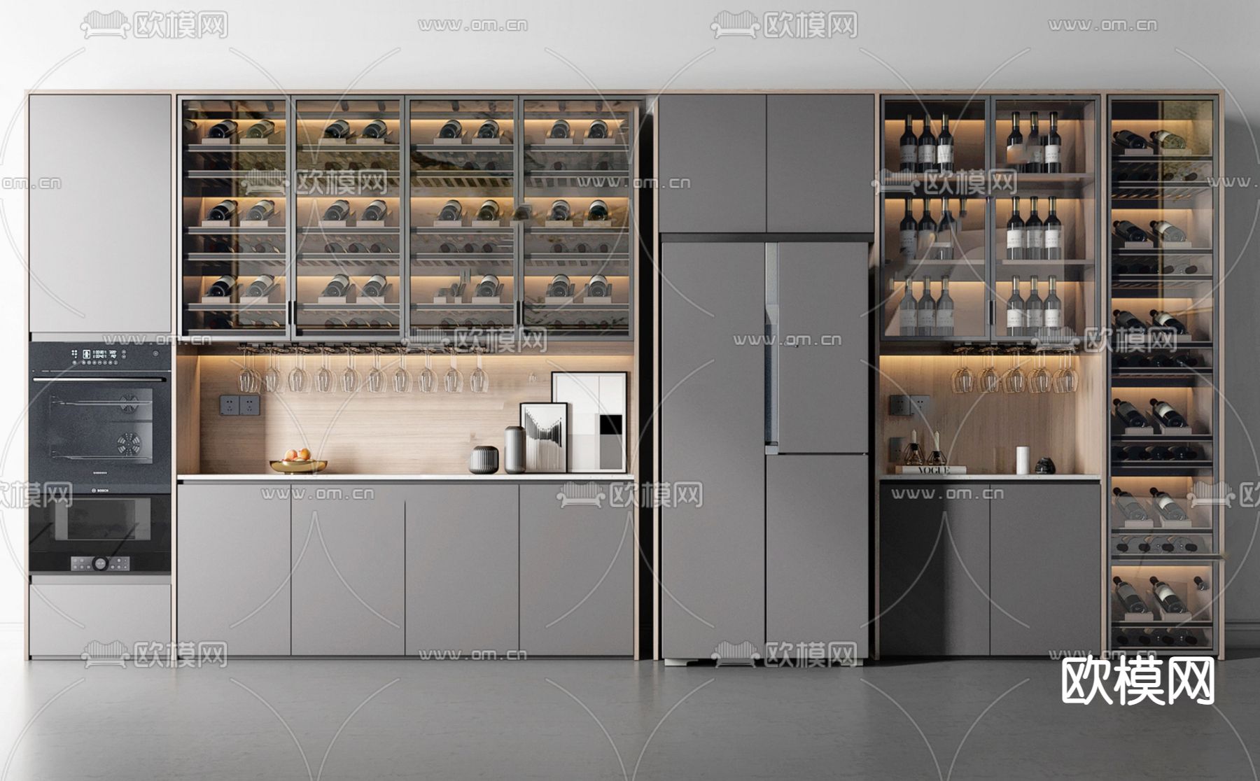现代轻奢酒柜su模型下载（渲染图1）