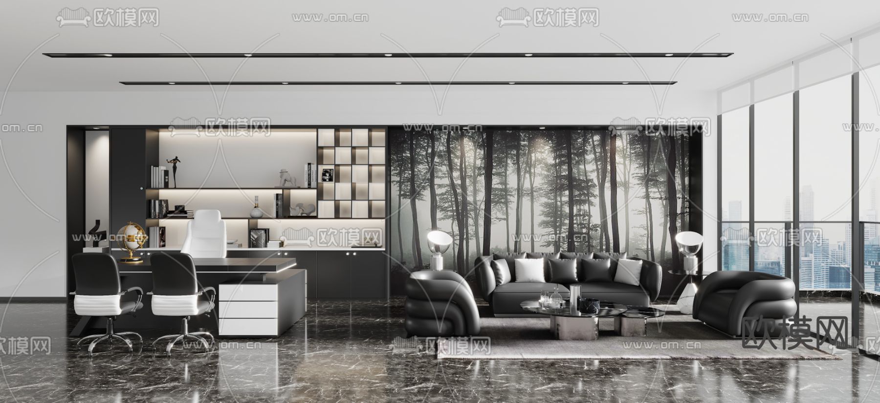 现代高级灰总经理办公室3d模型下载
