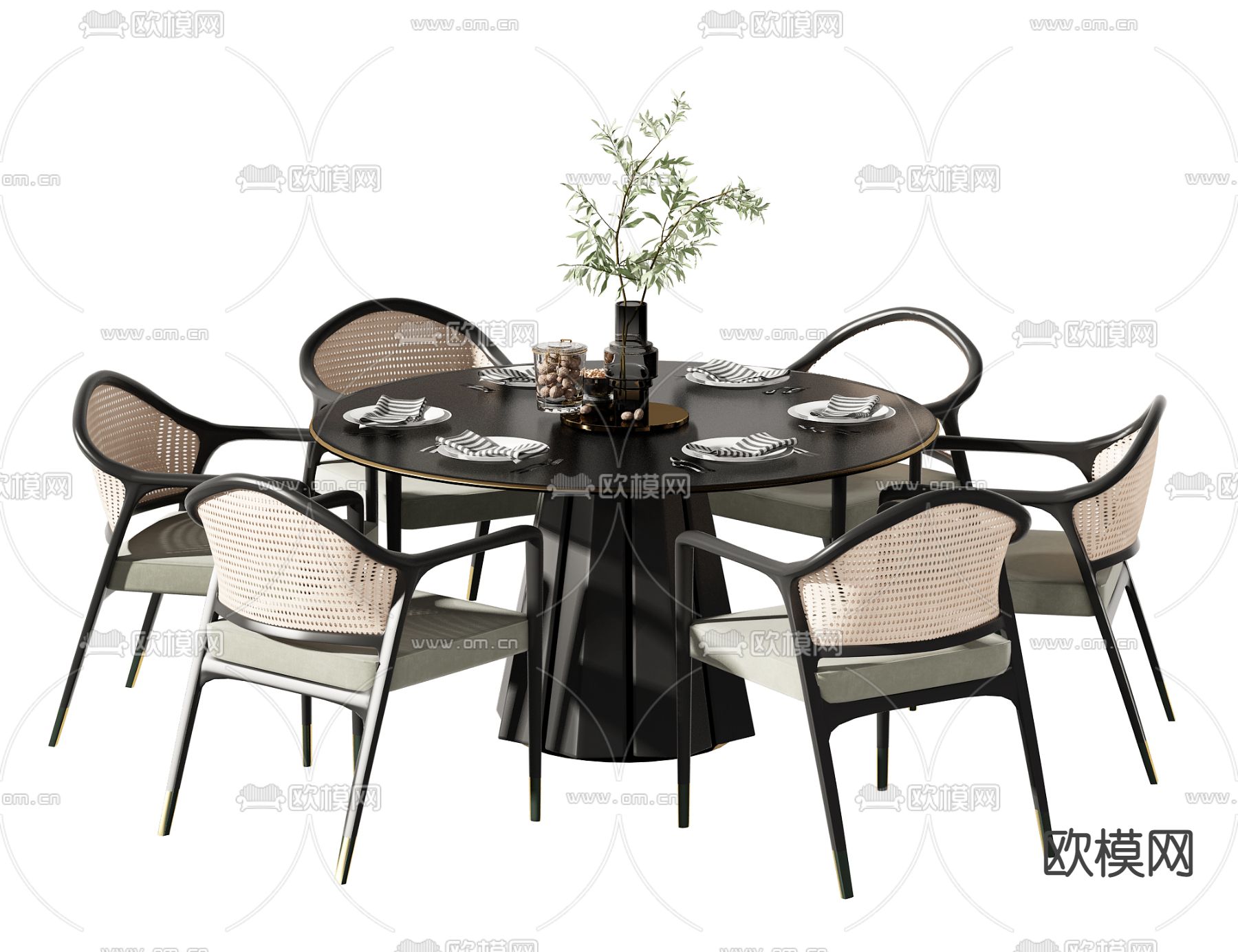 新中式圆形餐桌椅3d模型下载
