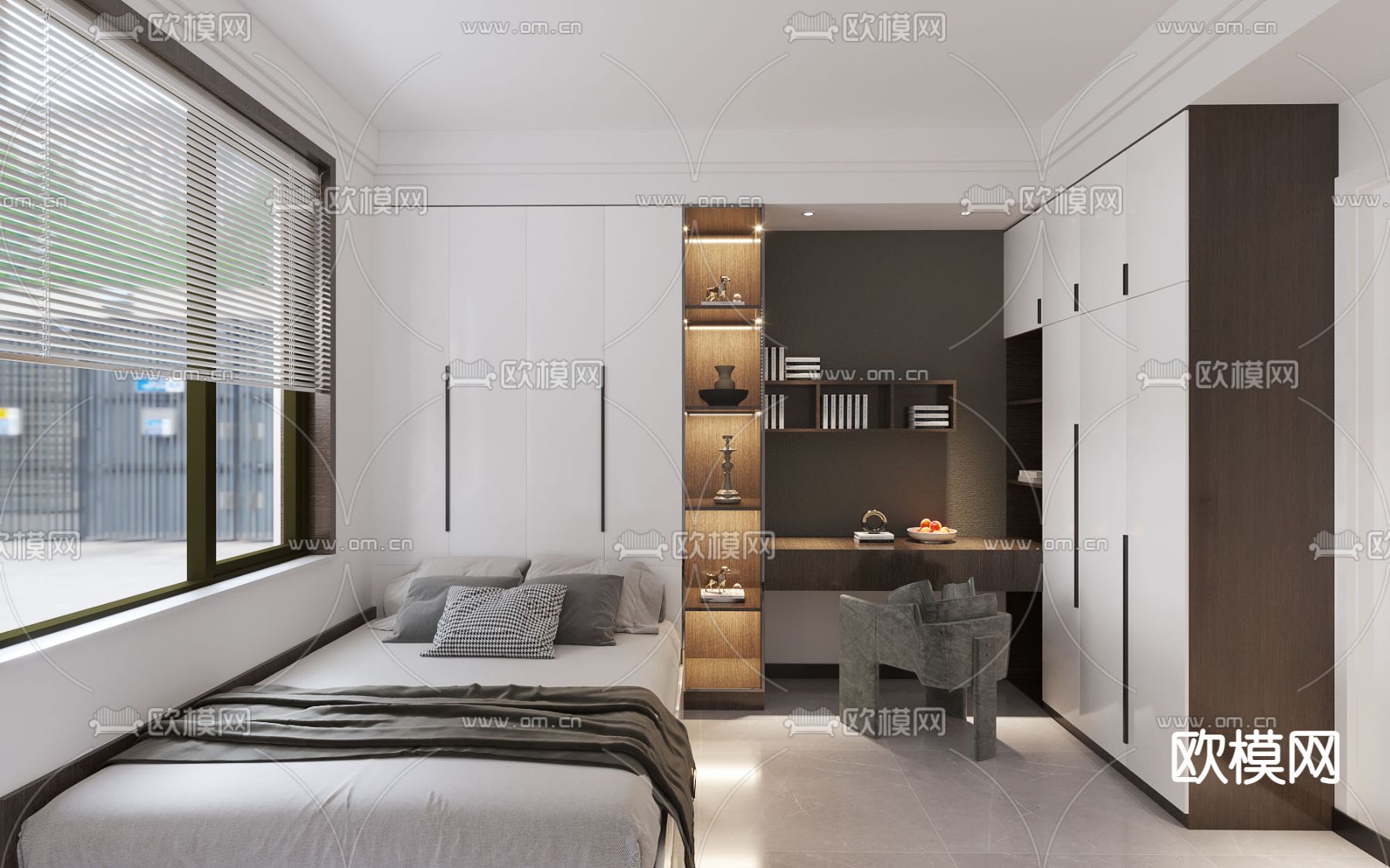 现代榻榻米卧室免费3d模型下载