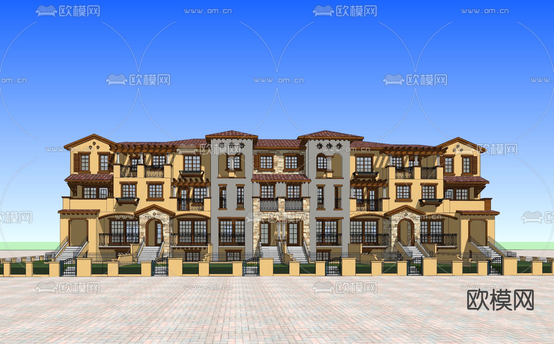 欧式别墅外观su模型下载（渲染图3）