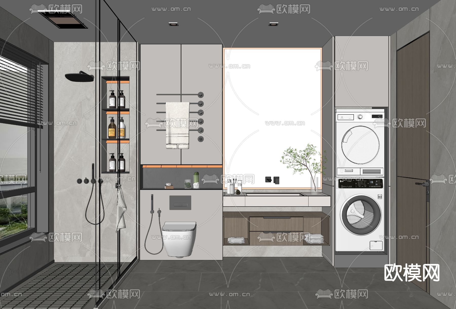 现代浴室卫生间su模型下载（渲染图2）