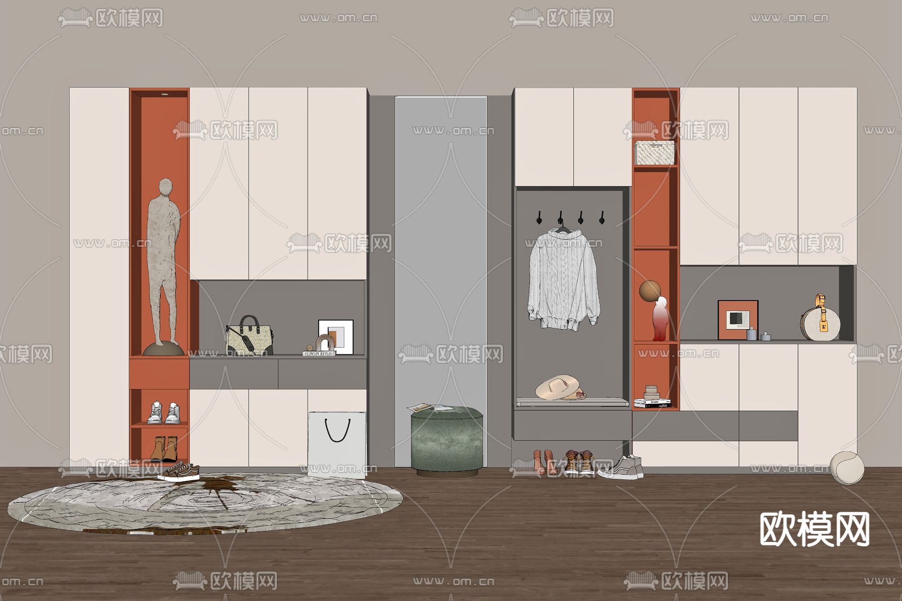 现代玄关鞋柜su模型下载（渲染图2）