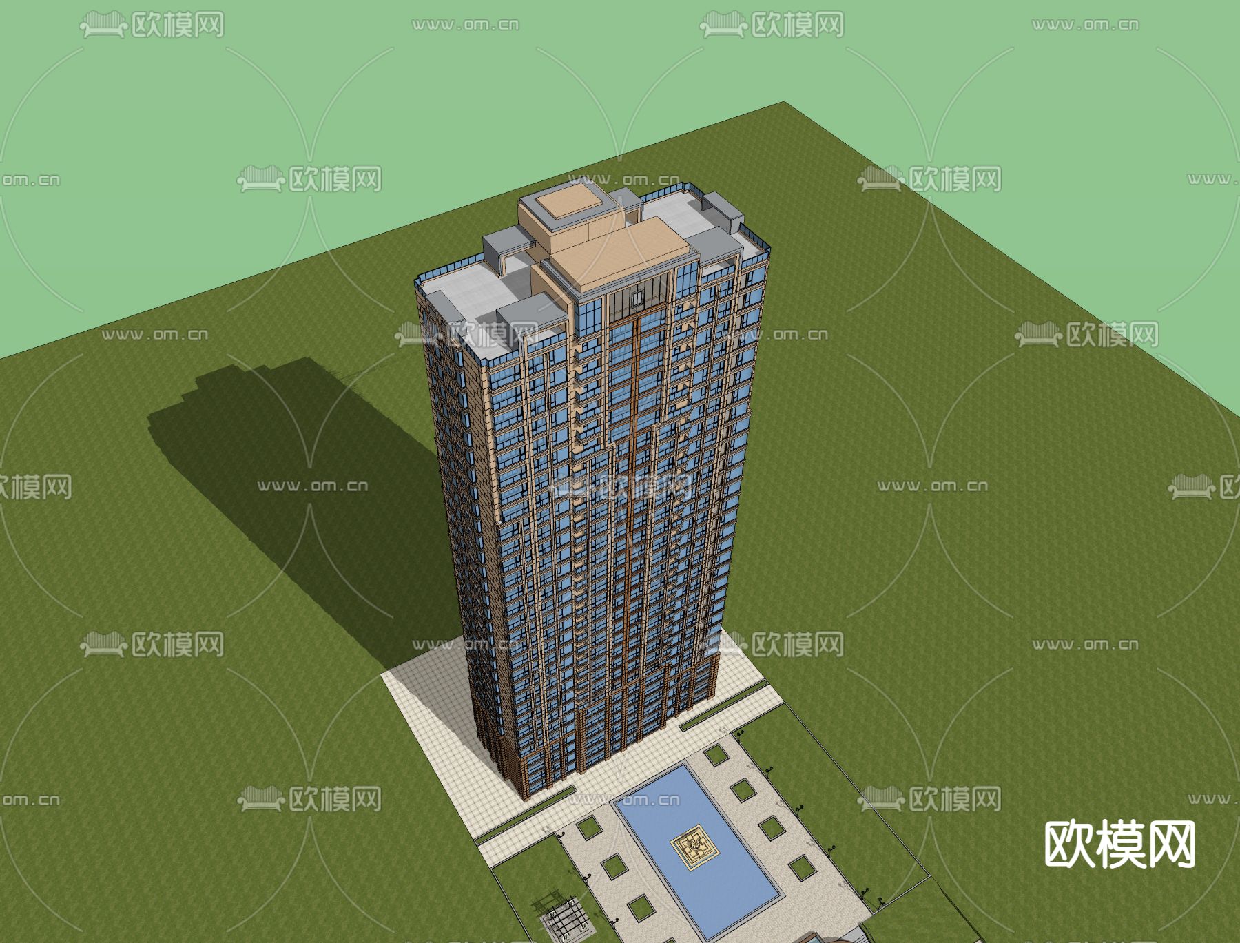 简欧小区住宅楼外观su模型下载（渲染图2）