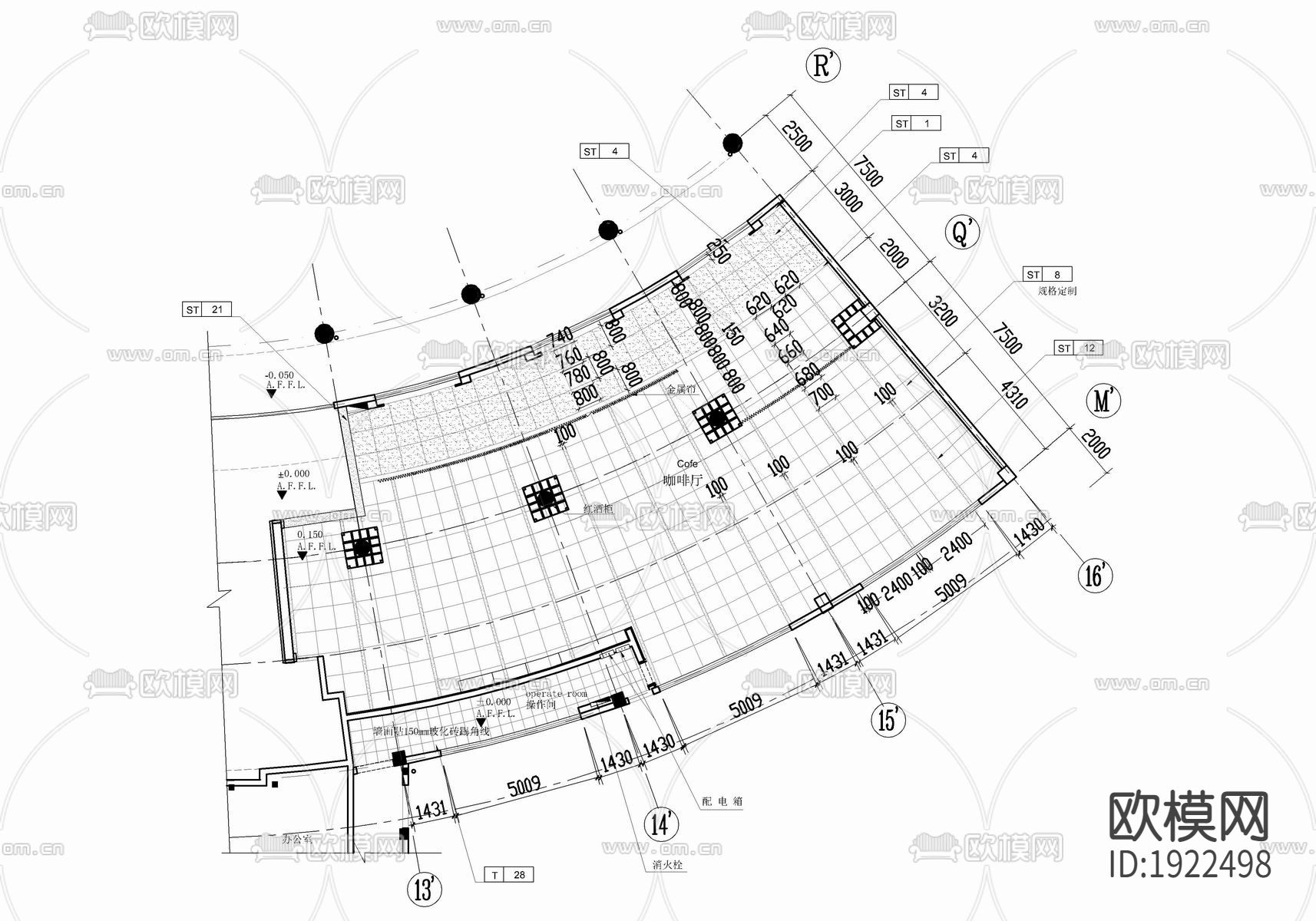 300㎡咖啡厅cad施工图下载（渲染图3）