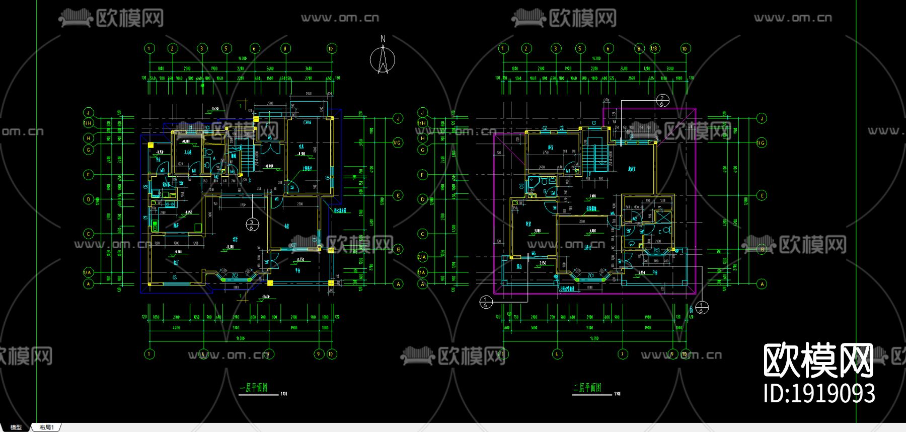 别墅建筑cad图下载（渲染图2）