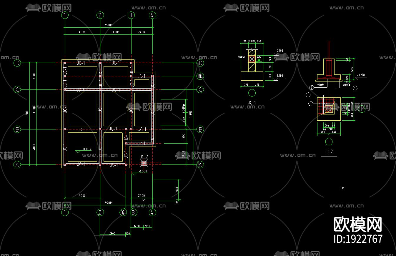 别墅cad平立面布置图下载（渲染图1）