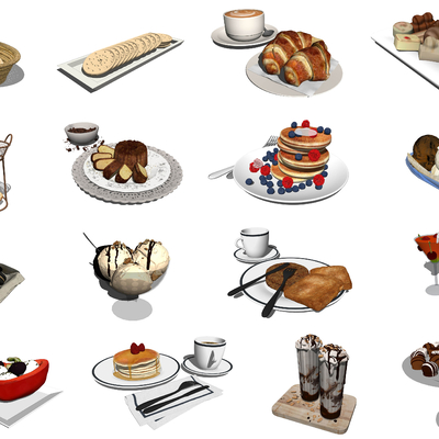  现代面包甜品su模型 