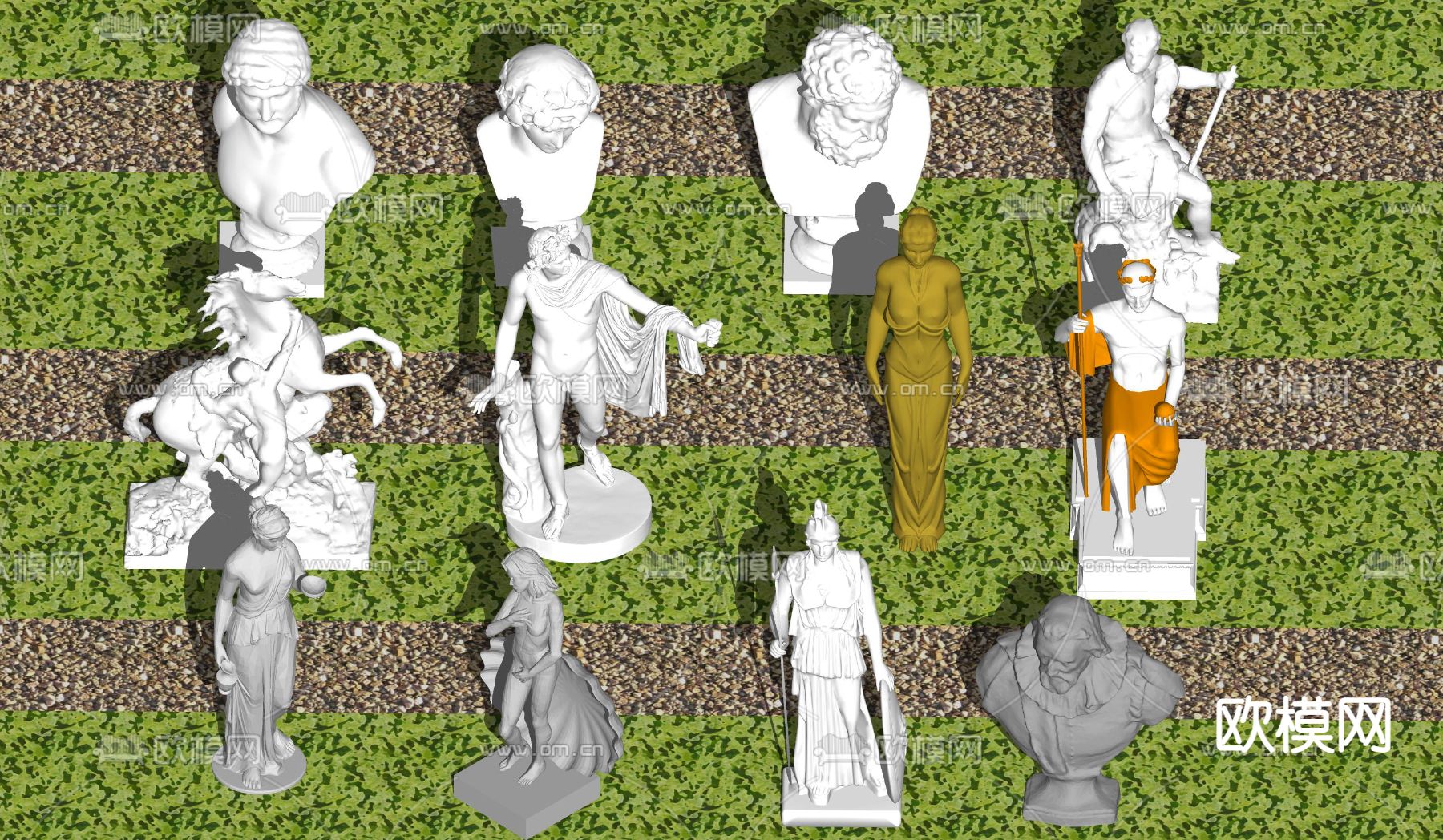 欧式石膏人物雕塑su模型下载