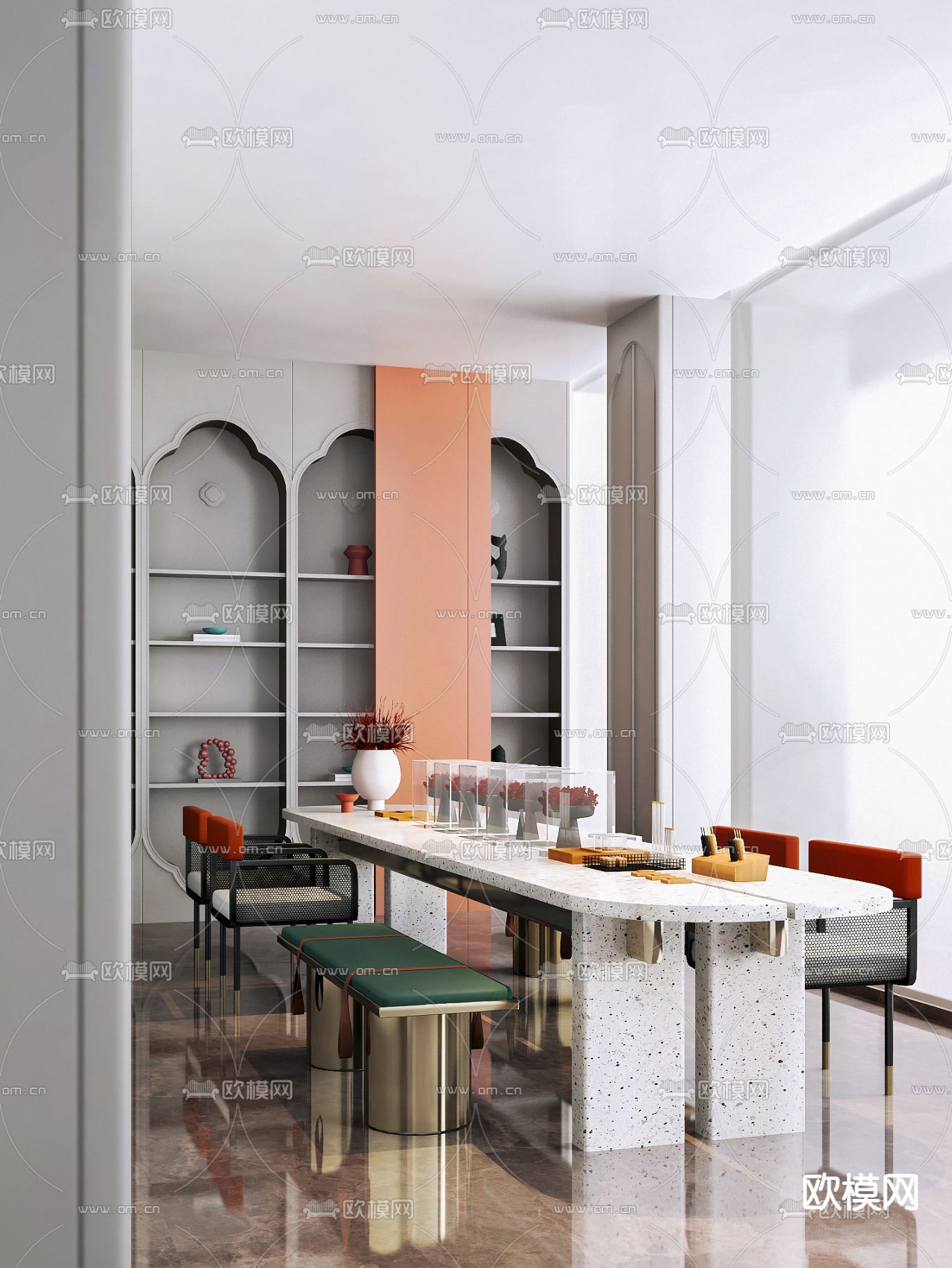 派尚设计 现代售楼处洽谈区3d模型下载（渲染图1）