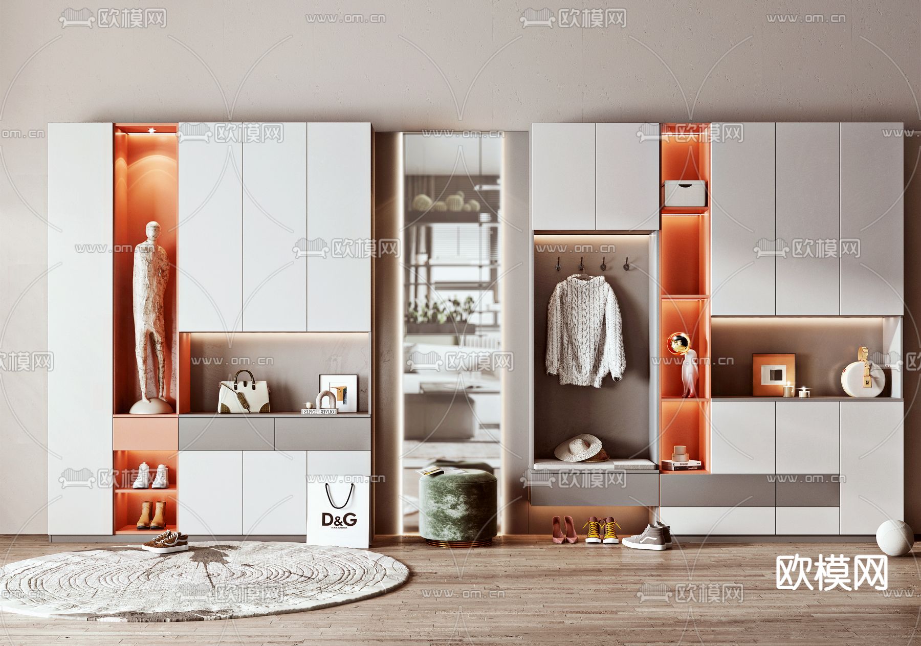 现代玄关鞋柜su模型下载（渲染图1）