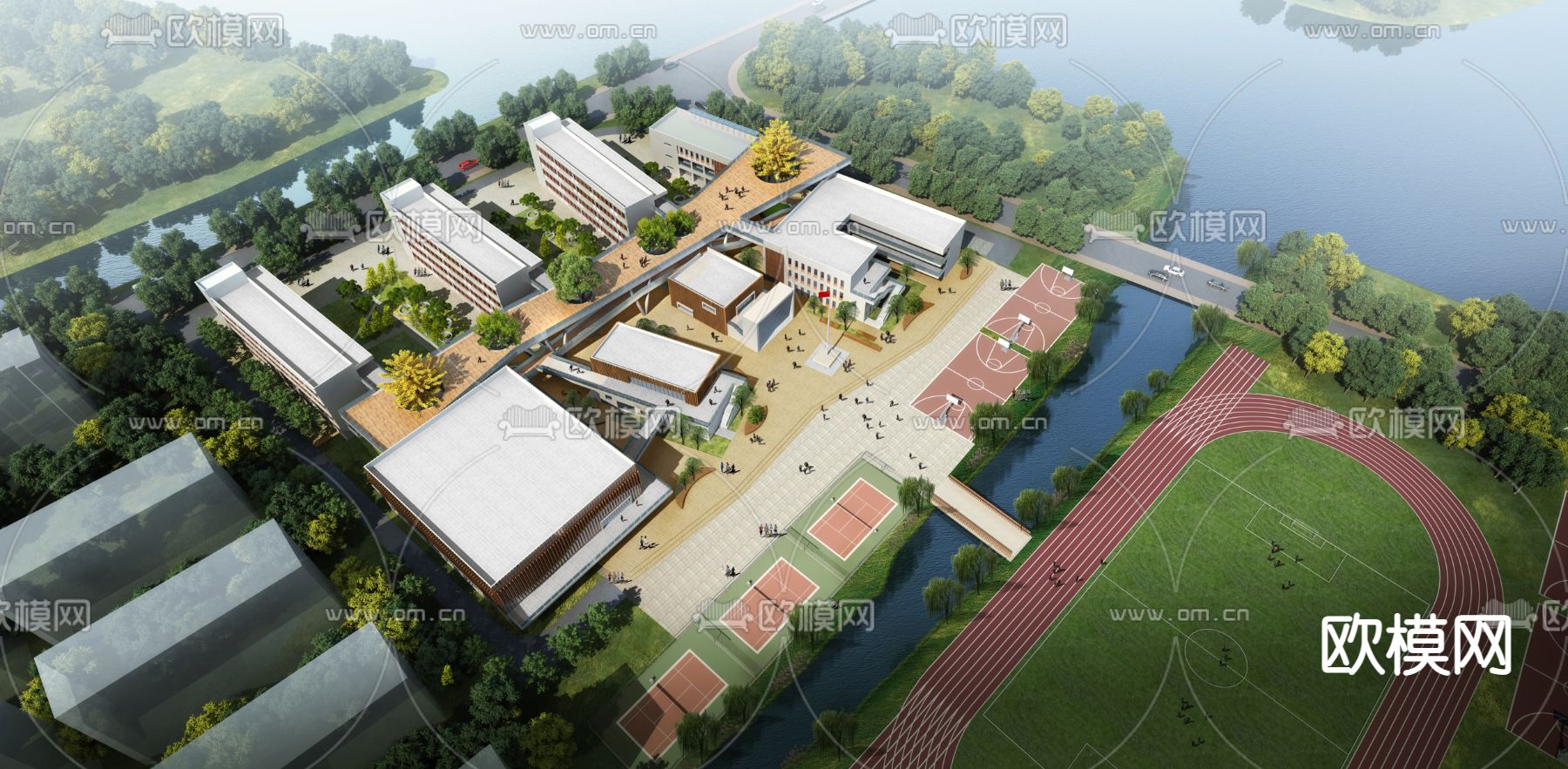 现代新区安仕达小学su模型下载（渲染图1）