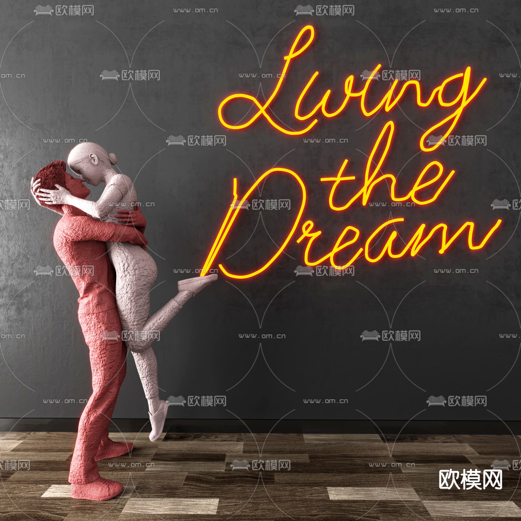 现代抽象人物雕塑3d模型下载