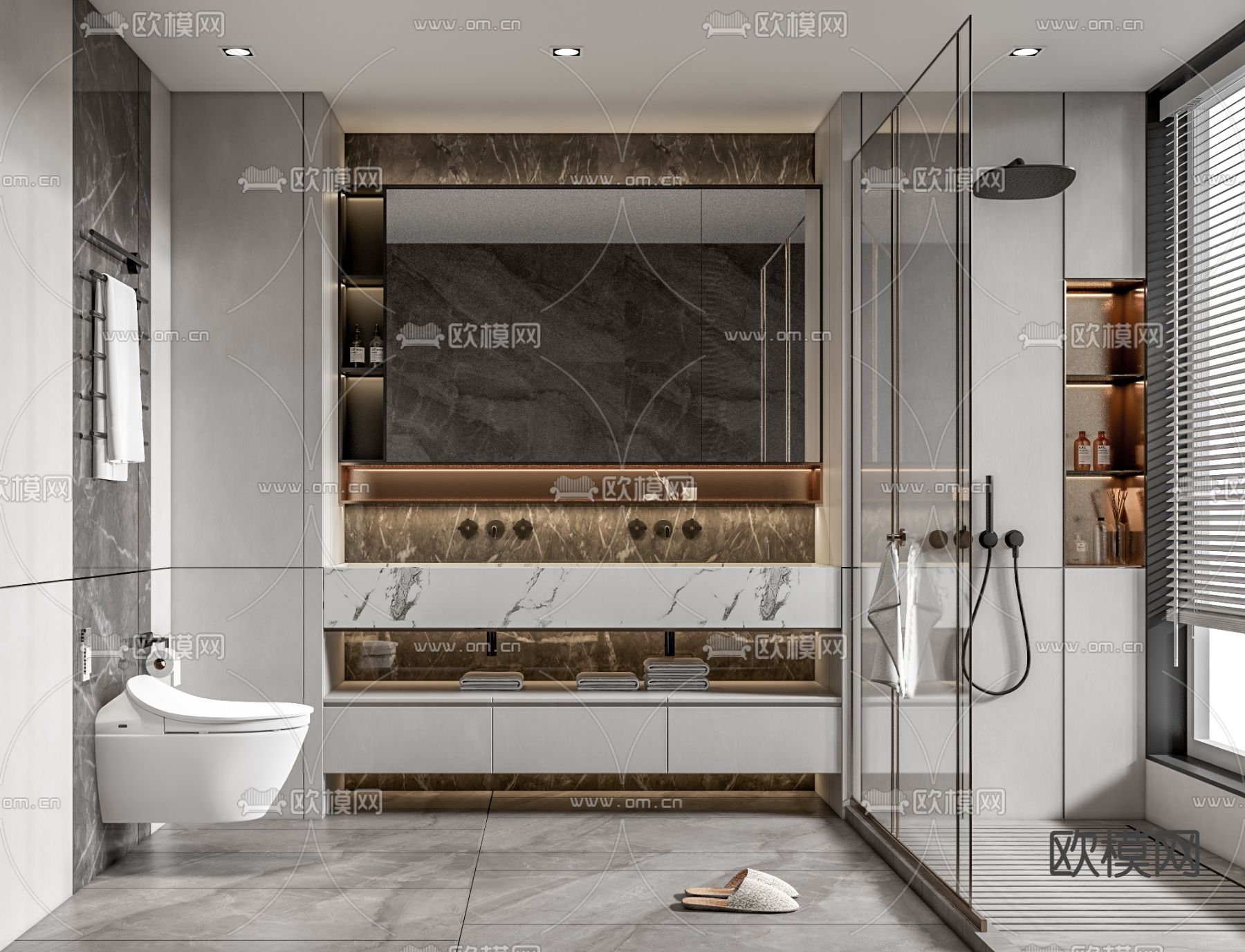 现代浴室卫生间su模型下载（渲染图1）