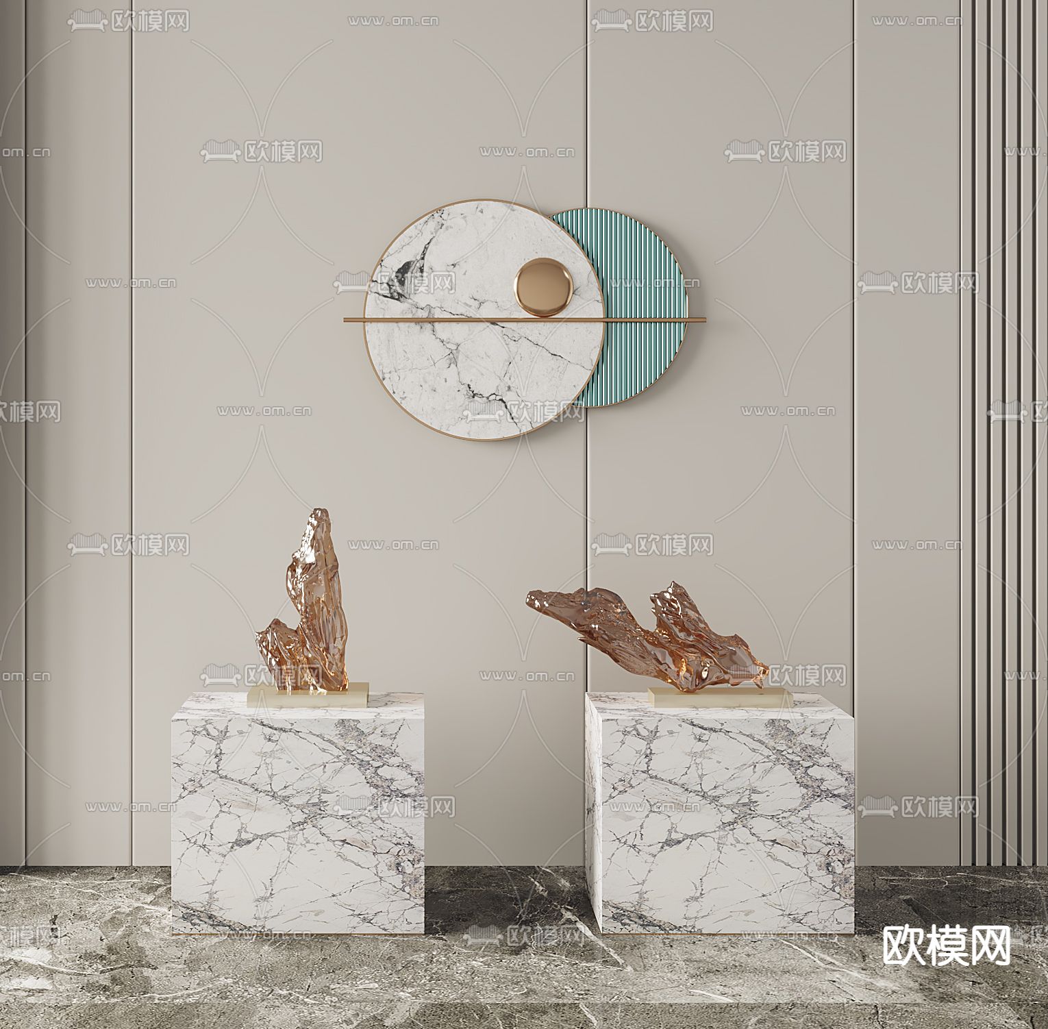 现代抽象亚克力石头雕塑3d模型下载