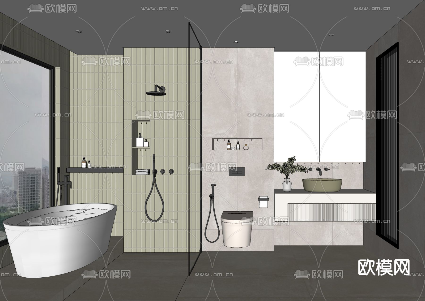 现代浴室卫生间su模型下载（渲染图2）