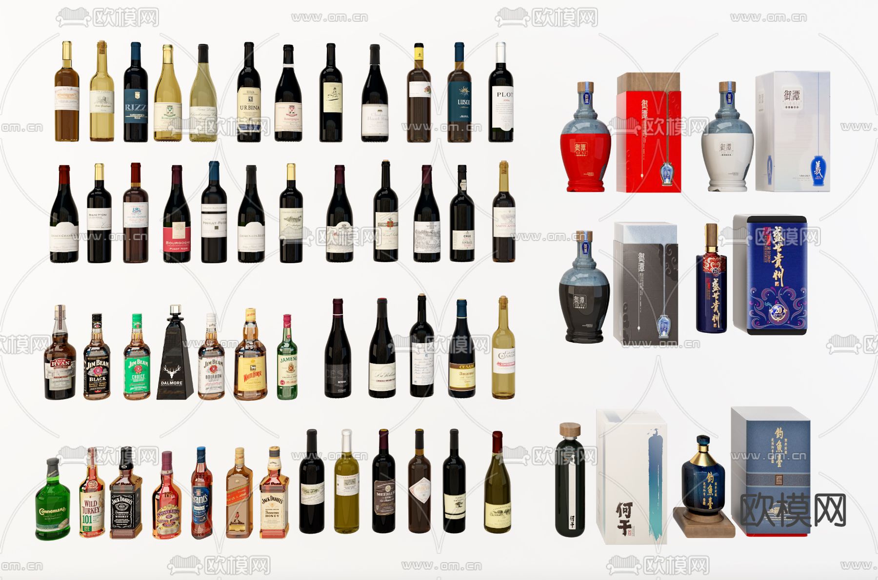 现代酒瓶洋酒瓶3d模型下载