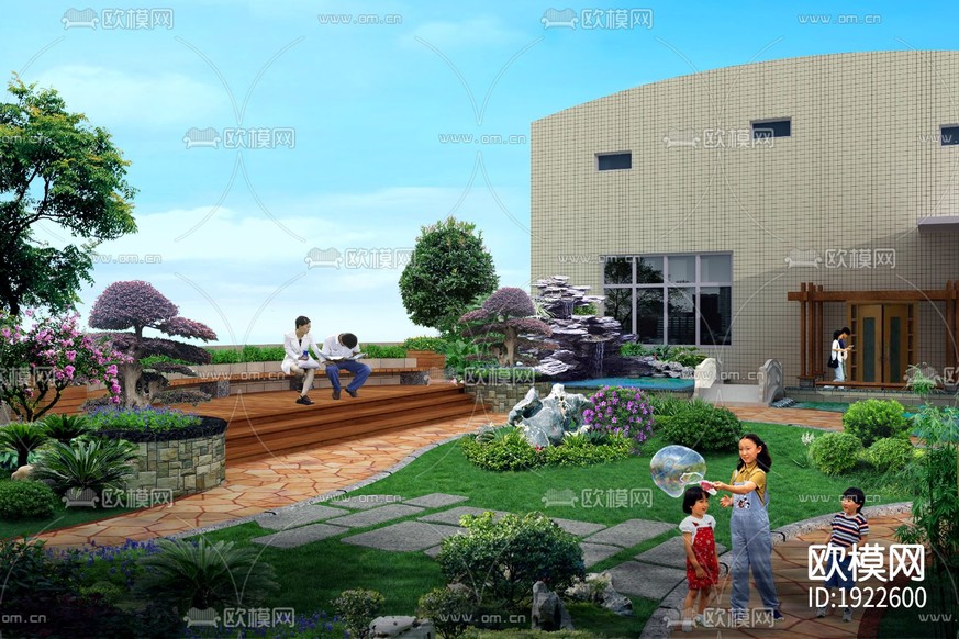 屋頂花園cad施工圖下載(渲染圖1)