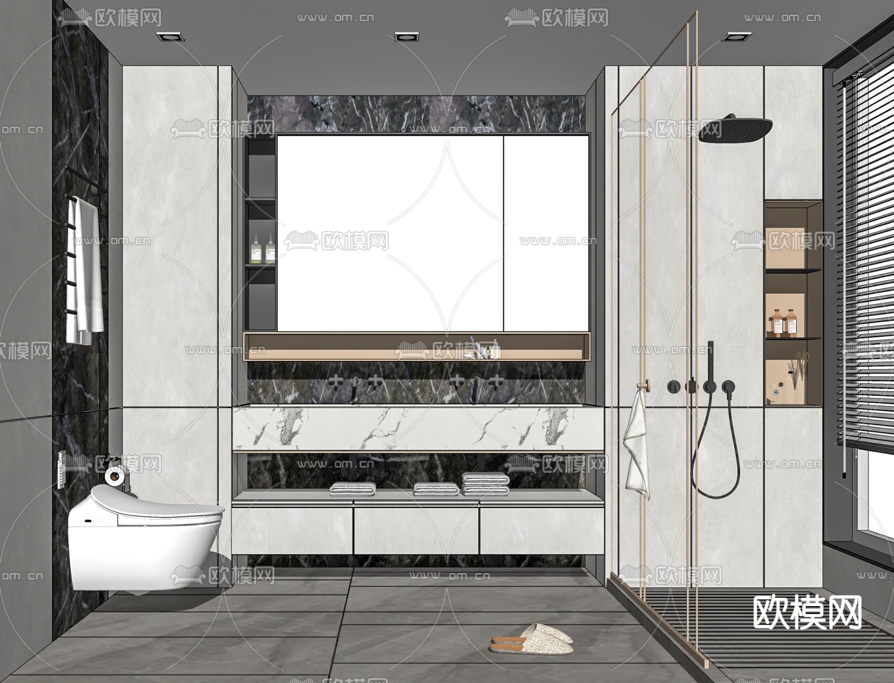 现代浴室卫生间su模型下载（渲染图2）