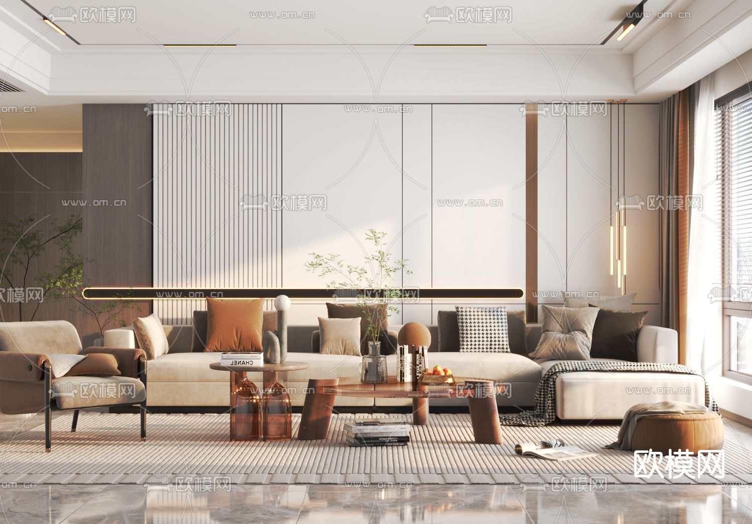 现代布艺转角沙发组合3d模型下载