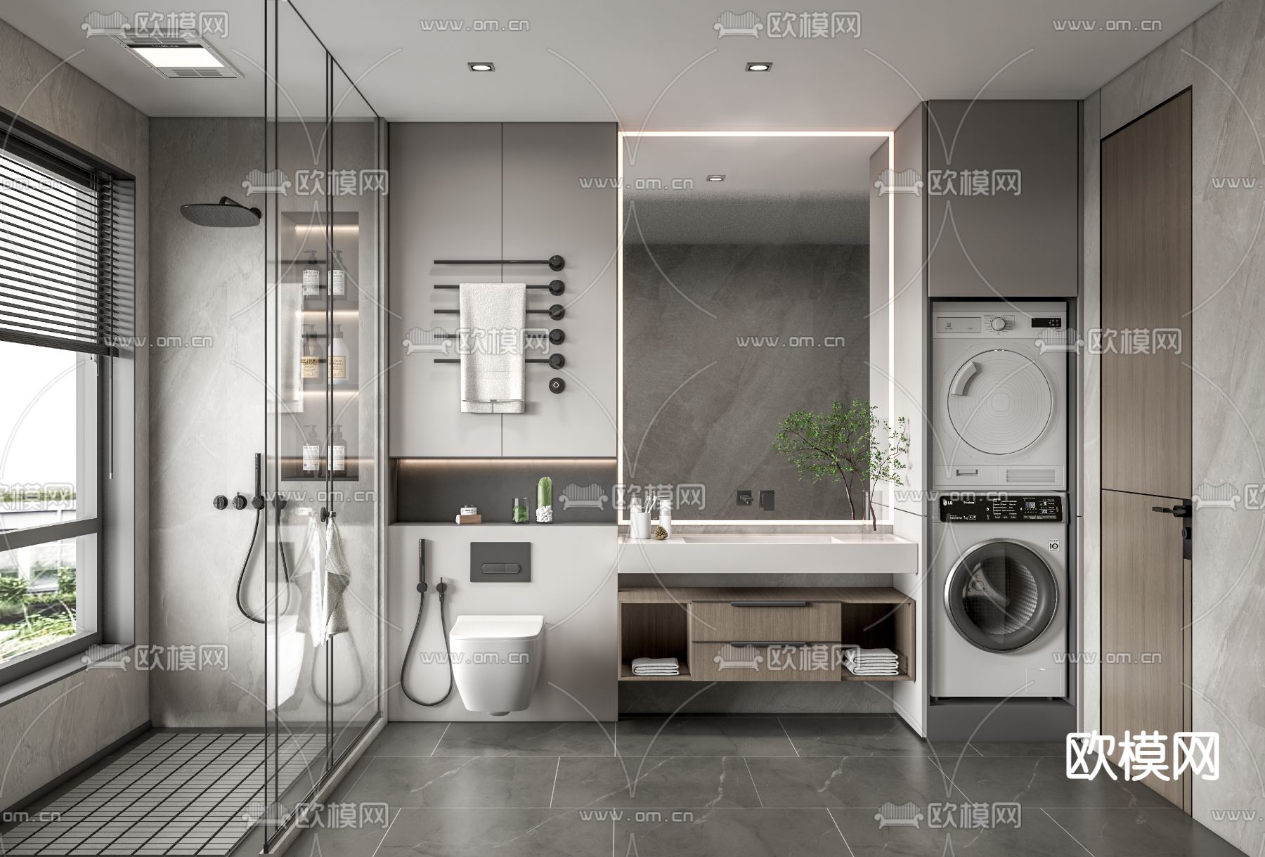现代浴室卫生间su模型下载（渲染图1）