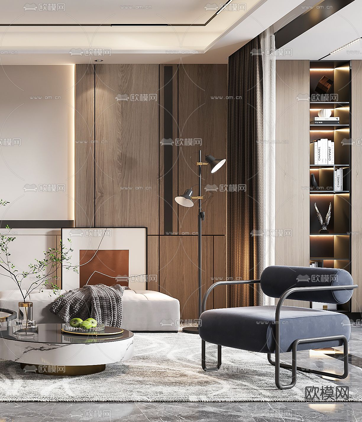 现代布艺转角沙发组合3d模型下载（渲染图3）