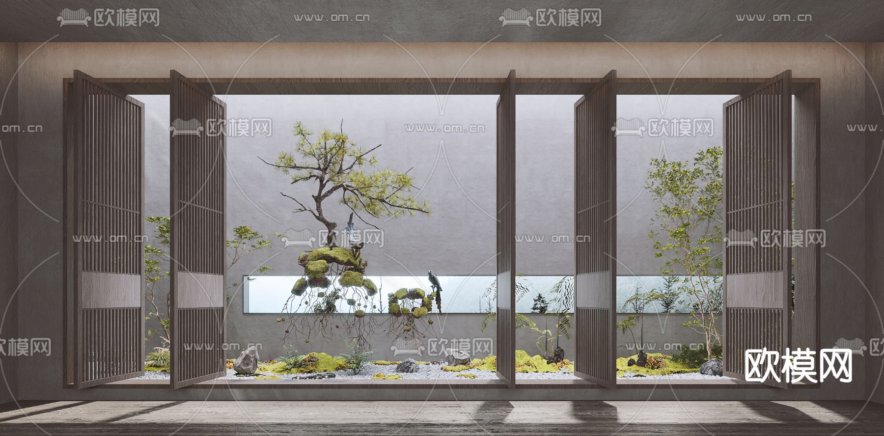 现代天井庭院景观3d模型下载_ID11769555_3dmax免费模型-欧模网
