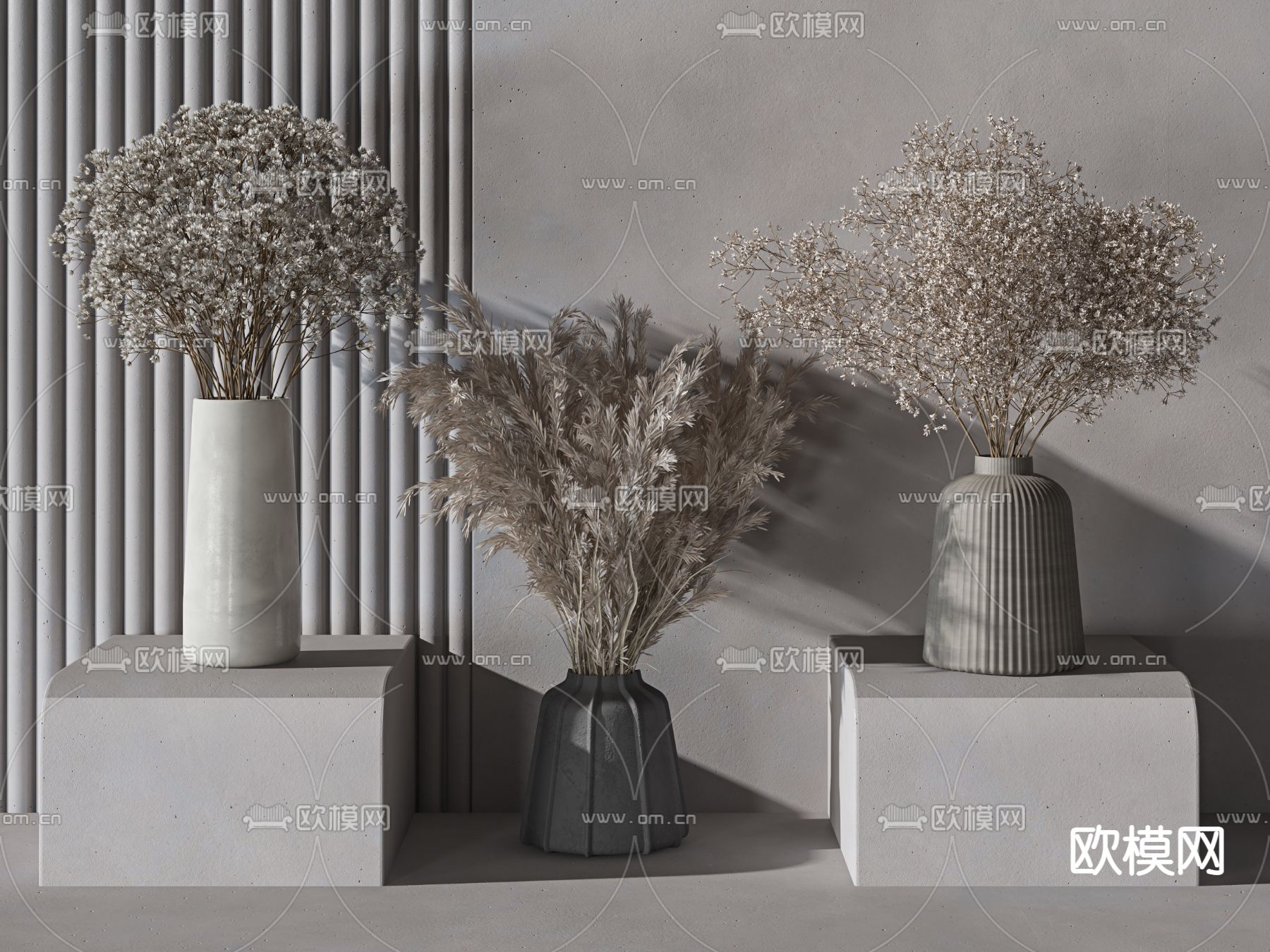 侘寂风花艺花瓶干花3d模型下载