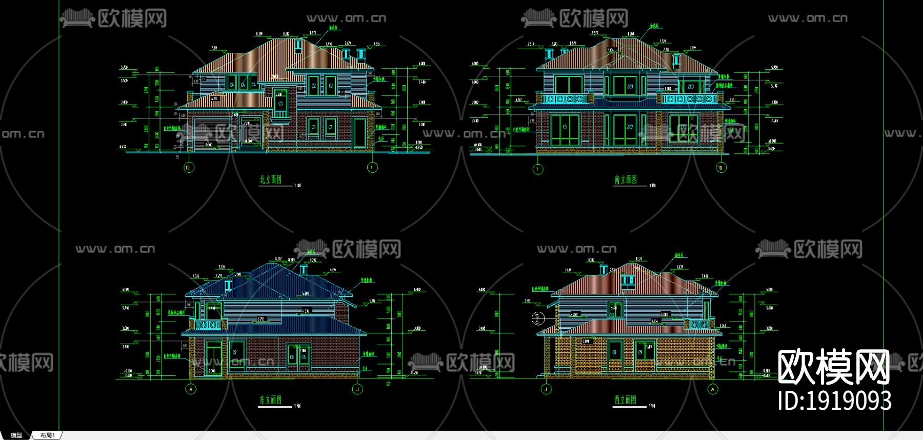 别墅建筑cad图下载（渲染图1）