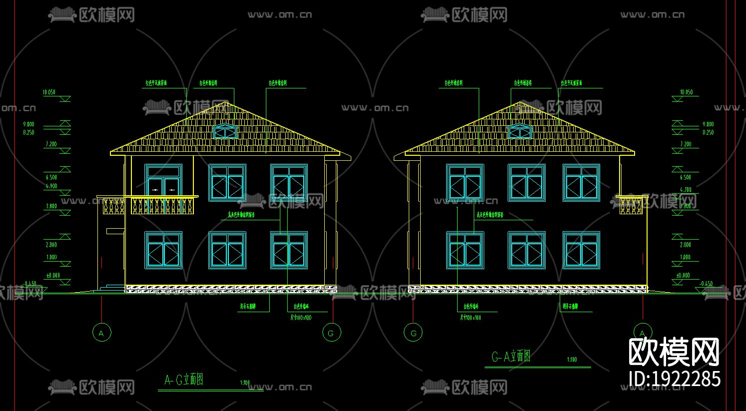 别墅建筑cad图下载（渲染图2）