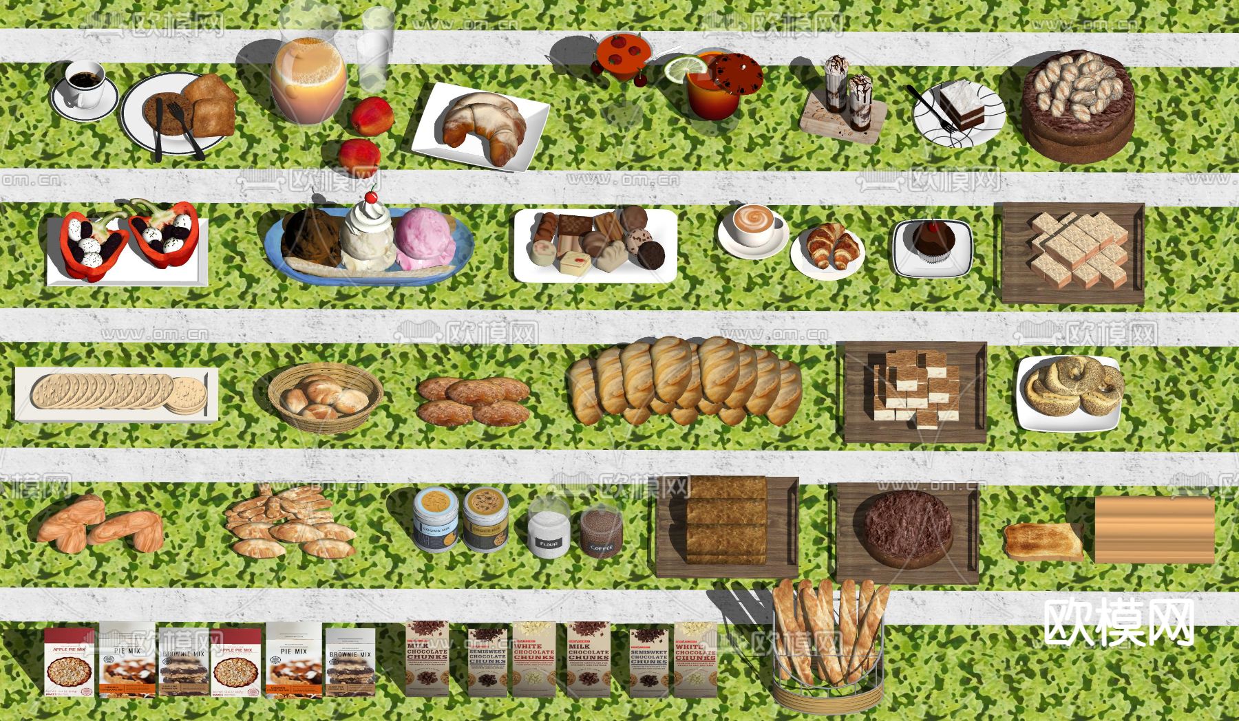 现代面包甜品su模型下载