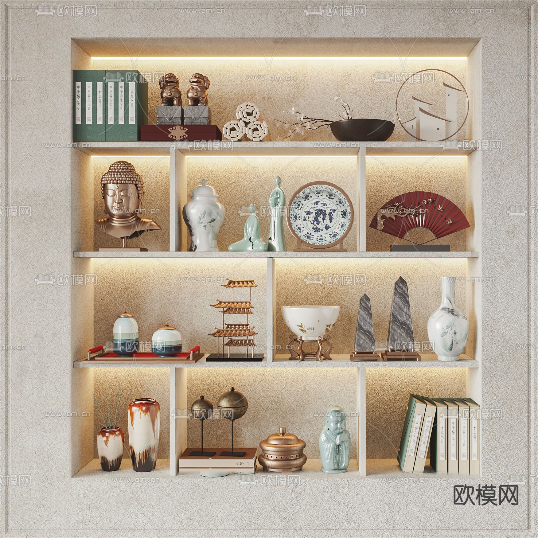 新中式饰品摆件su模型下载（渲染图1）