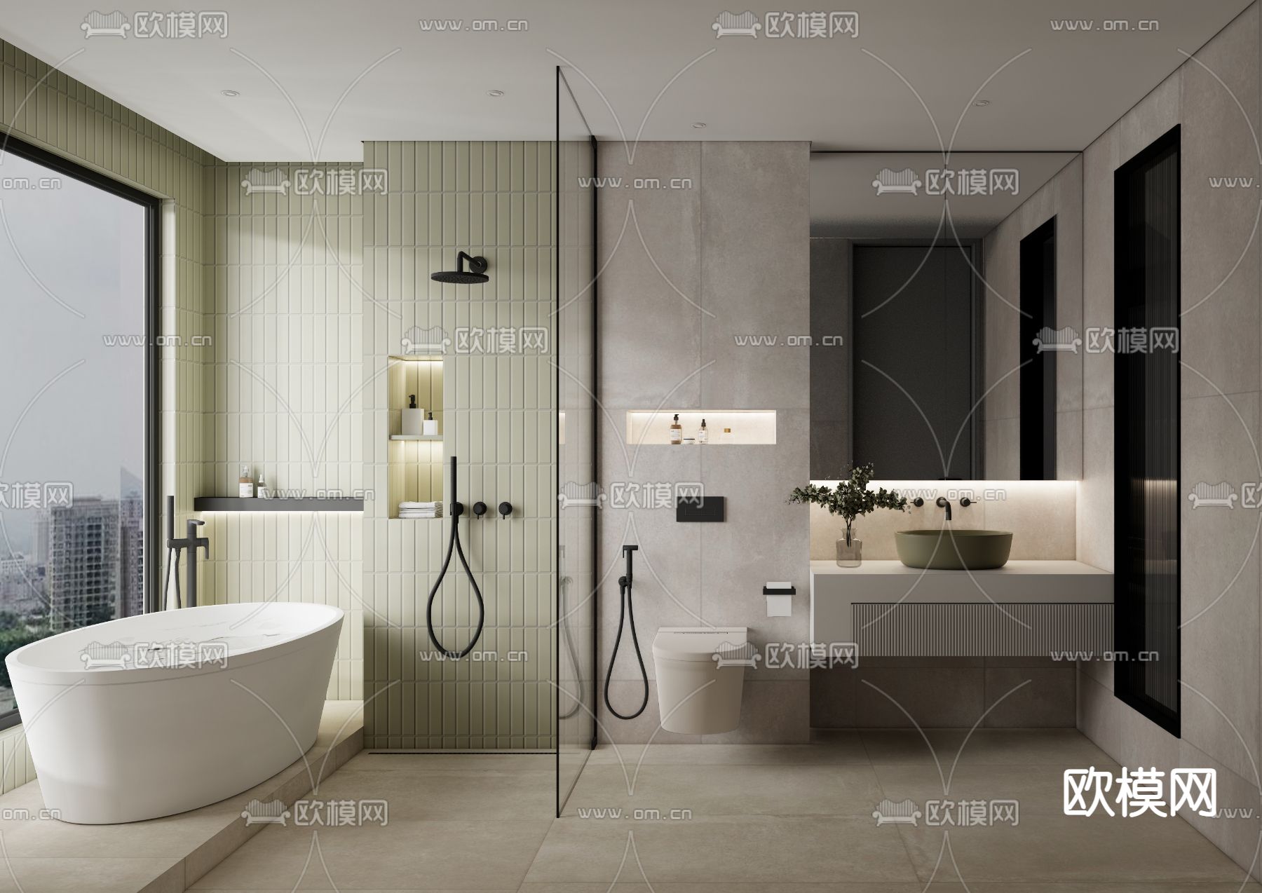 现代浴室卫生间su模型下载（渲染图1）