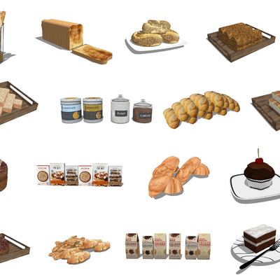  现代面包甜品su模型 