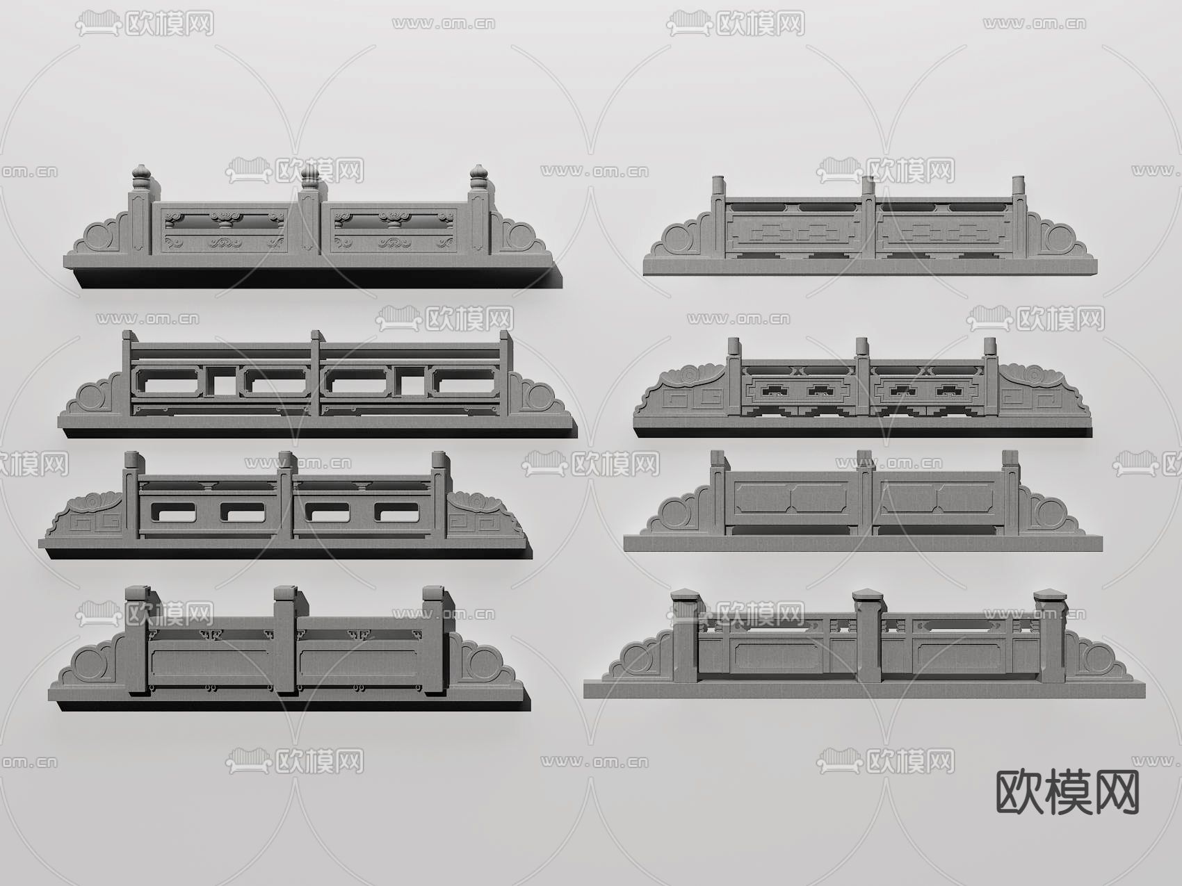 中式白玉石护栏3d模型下载