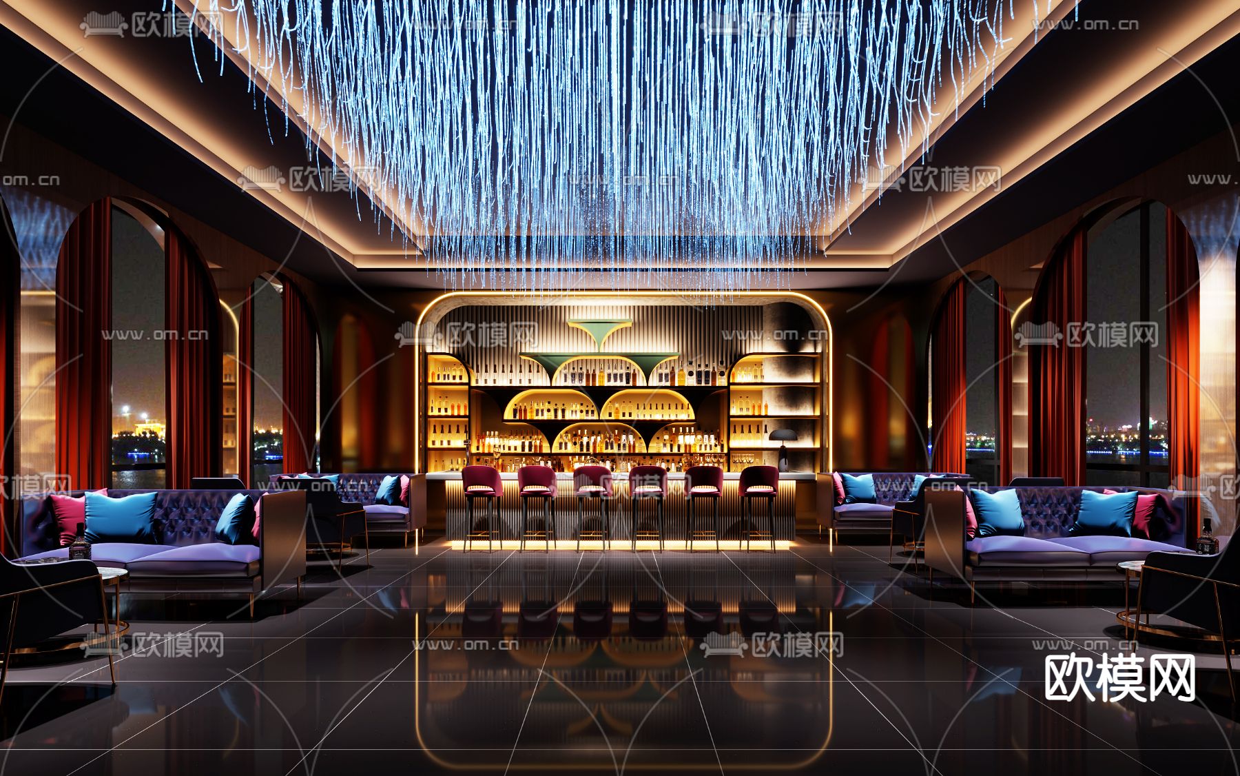 现代大堂酒吧区免费3d模型下载（渲染图2）