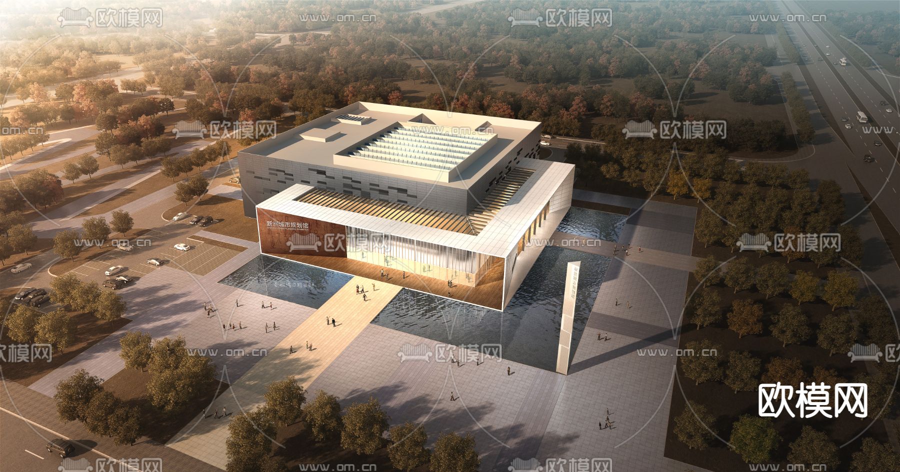 现代城市规划展览馆su模型下载（渲染图1）