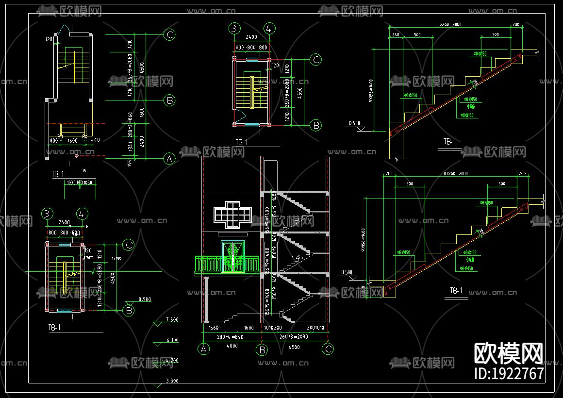 别墅cad平立面布置图下载（渲染图4）