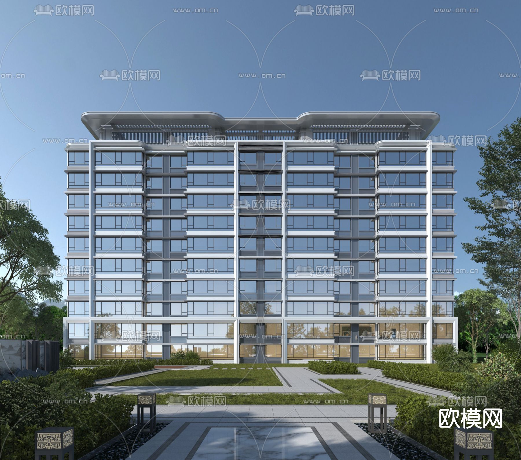现代高层住宅建筑外观3d模型下载