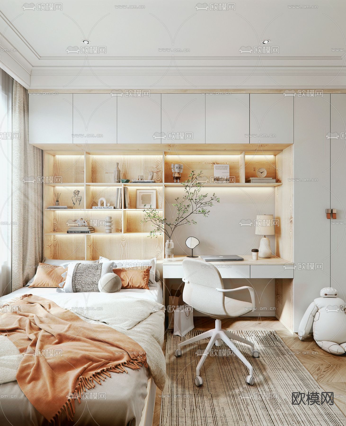 北欧榻榻米卧室3d模型下载（渲染图2）
