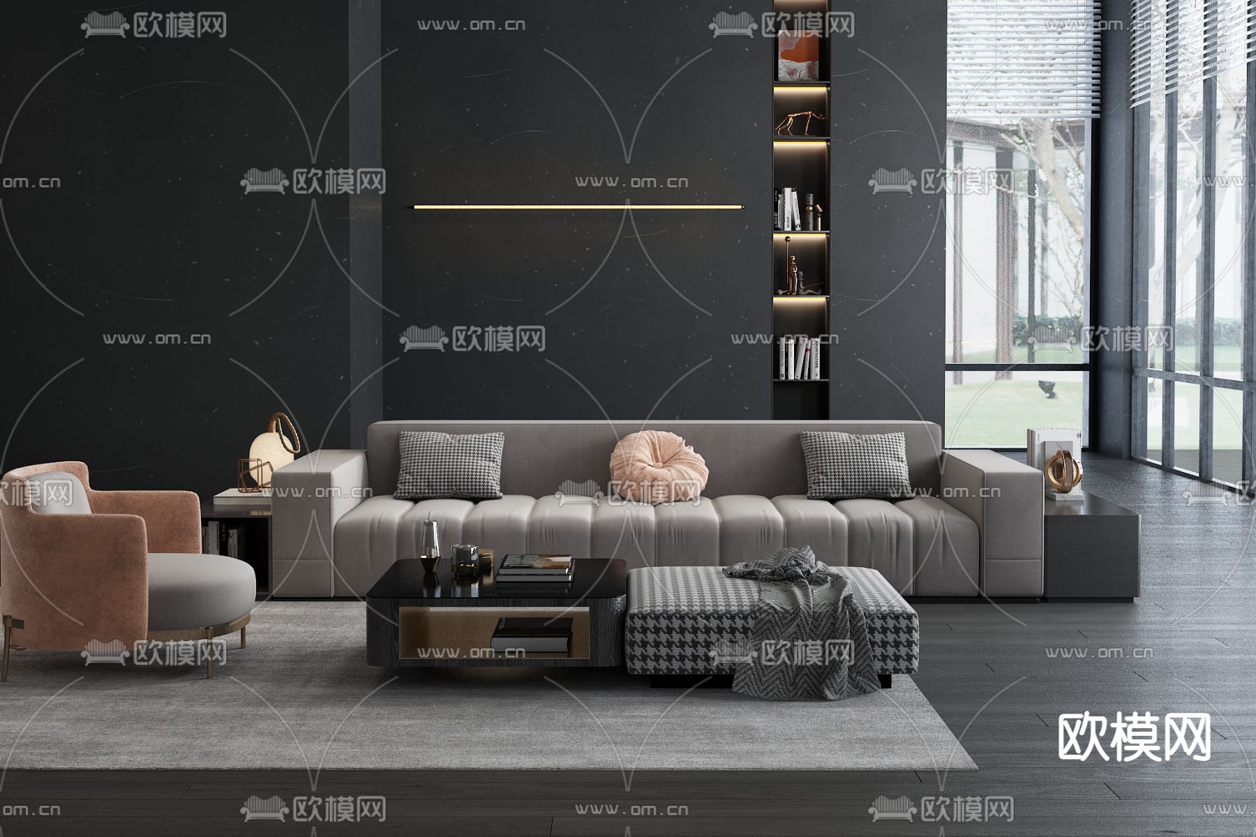 现代布艺沙发组合3d模型下载（渲染图3）