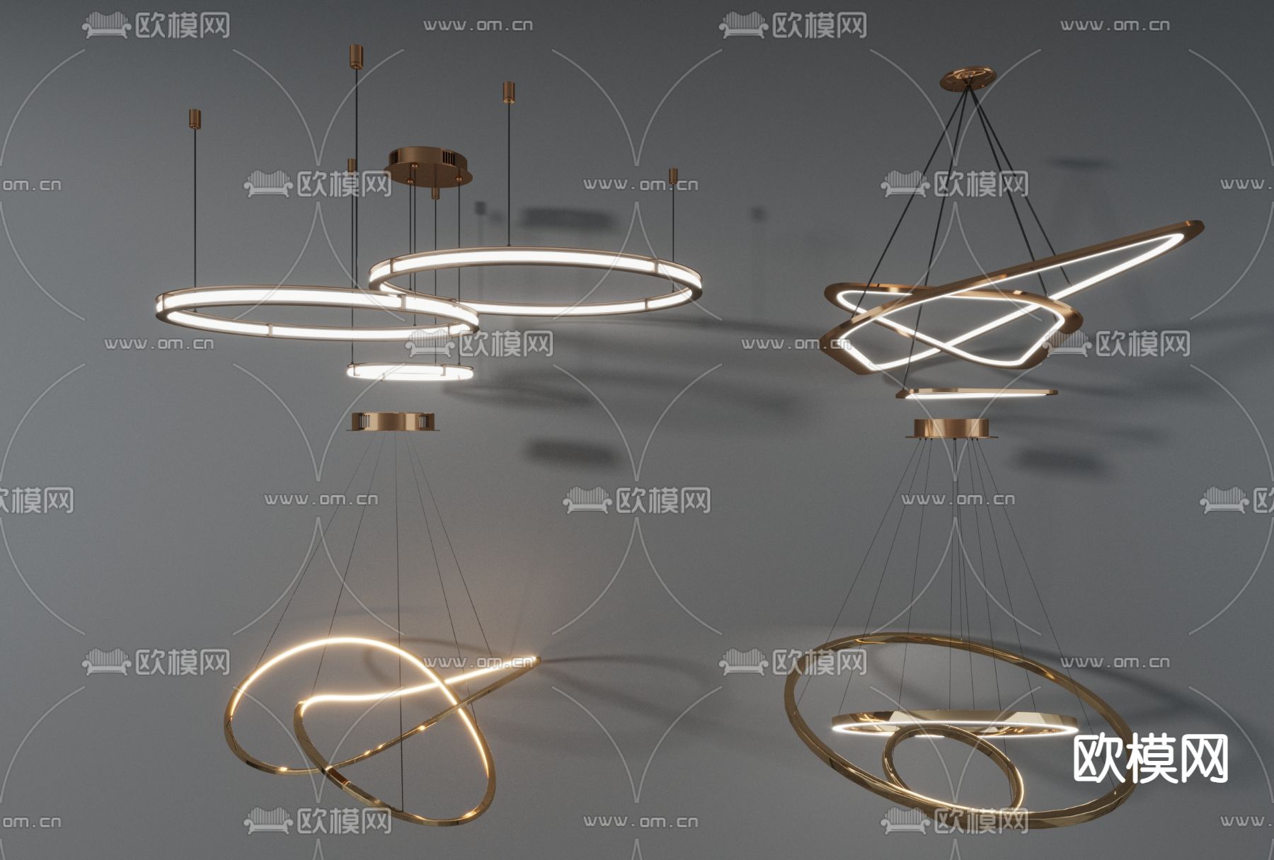 现代金属环形吊灯3d模型下载