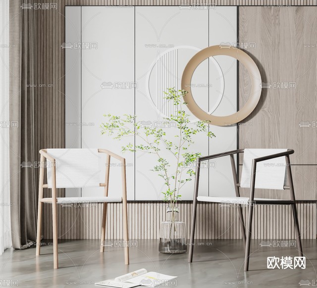 现代实木单椅餐椅3d模型下载