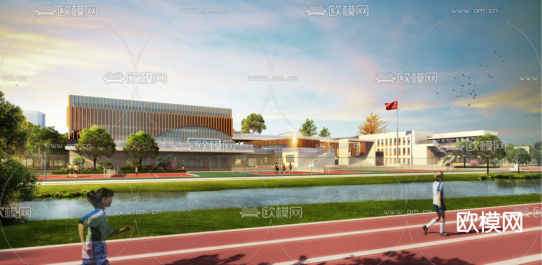 现代新区安仕达小学su模型下载（渲染图4）